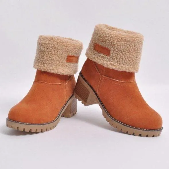 Women's warm lining short snow boots fold down fashion winter booties