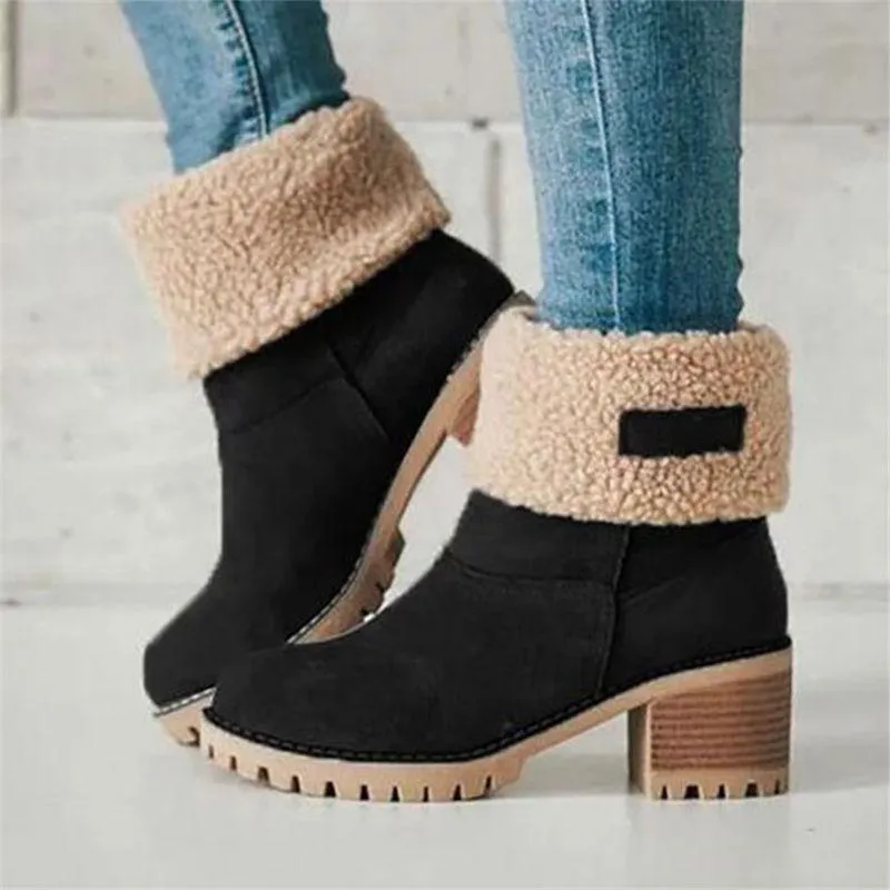 Women's warm lining short snow boots fold down fashion winter booties