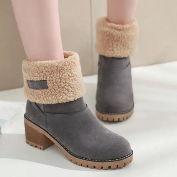 Women's warm lining short snow boots fold down fashion winter booties