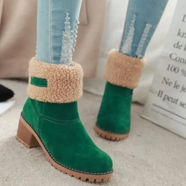 Women's warm lining short snow boots fold down fashion winter booties