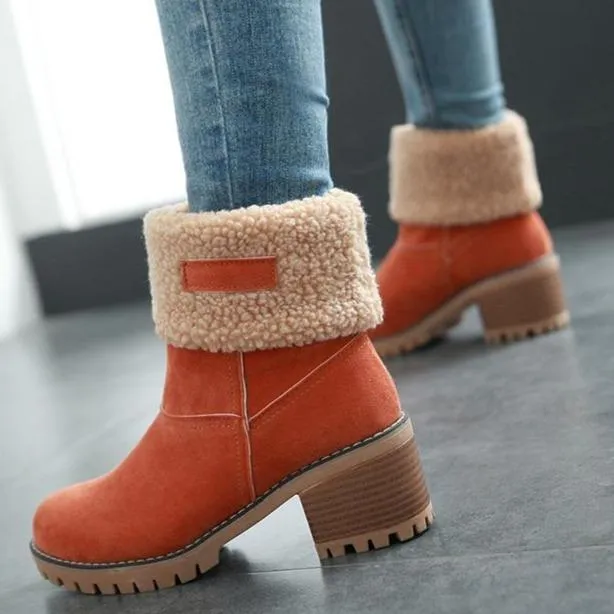 Women's warm lining short snow boots fold down fashion winter booties